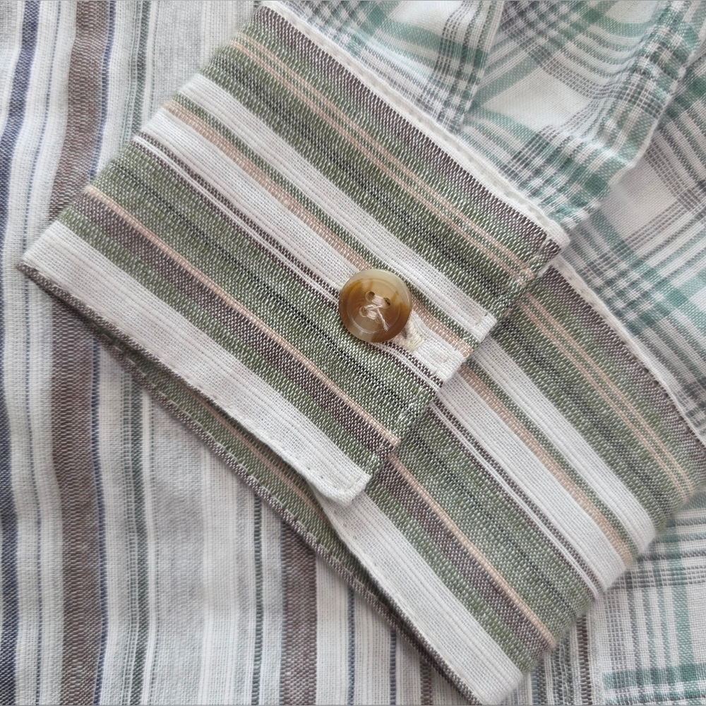 Umgee Plaid Striped Patchwork Ruffle Hem Top Blou… - image 4